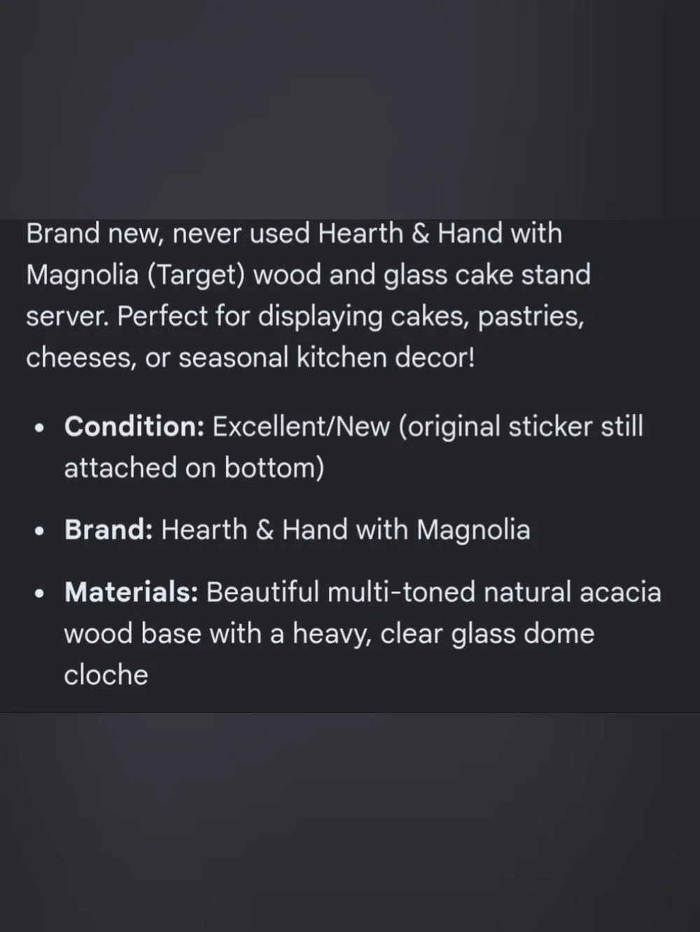 Hearth & Hand Magnolia Wood & Glass Cake Stand